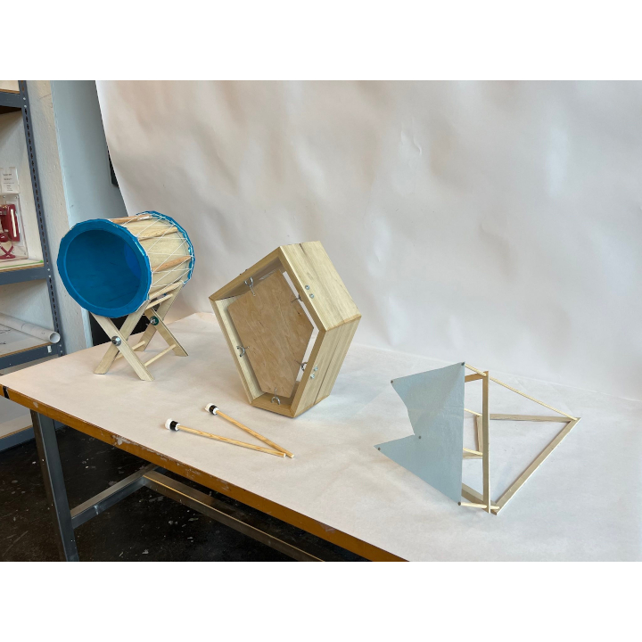 <i>Untitled</i>. Three drums of increasing abstraction. Designed to explore implied permissions of a space.