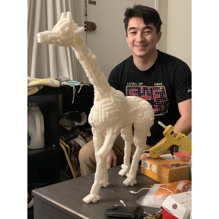 Giraffe made from packing peanuts and hot glue